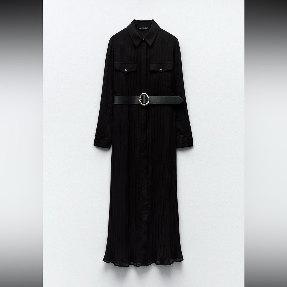 Zara Black Midi Shirt Dress with Belt